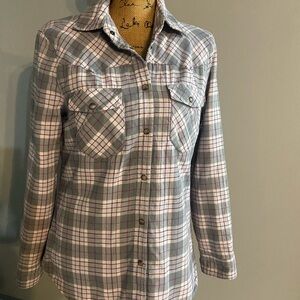 Jachs NY Girlfriend Gray and Purple Plaid Shirt Sz S with Faux Fur Lining